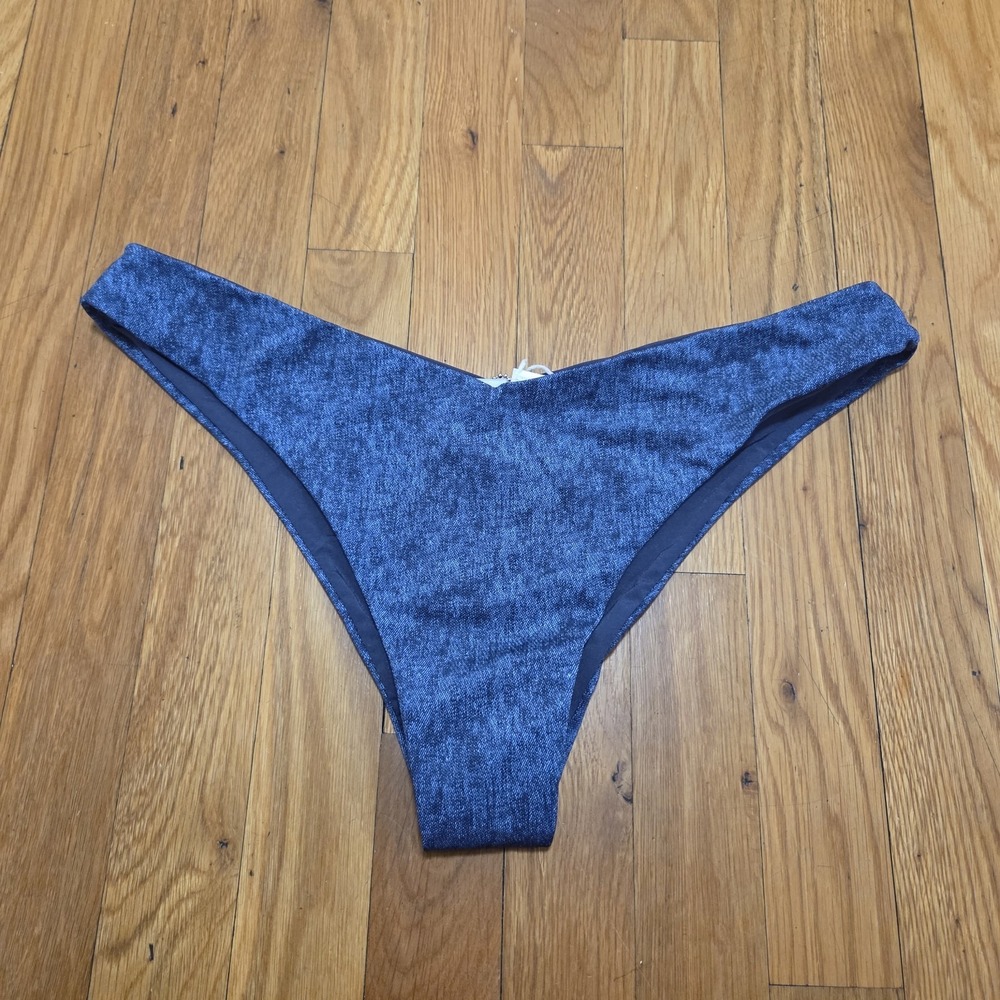 We Wore What Delilah Denim Texture Pique‎ High Waist Bikini Bottom Dark Wash L